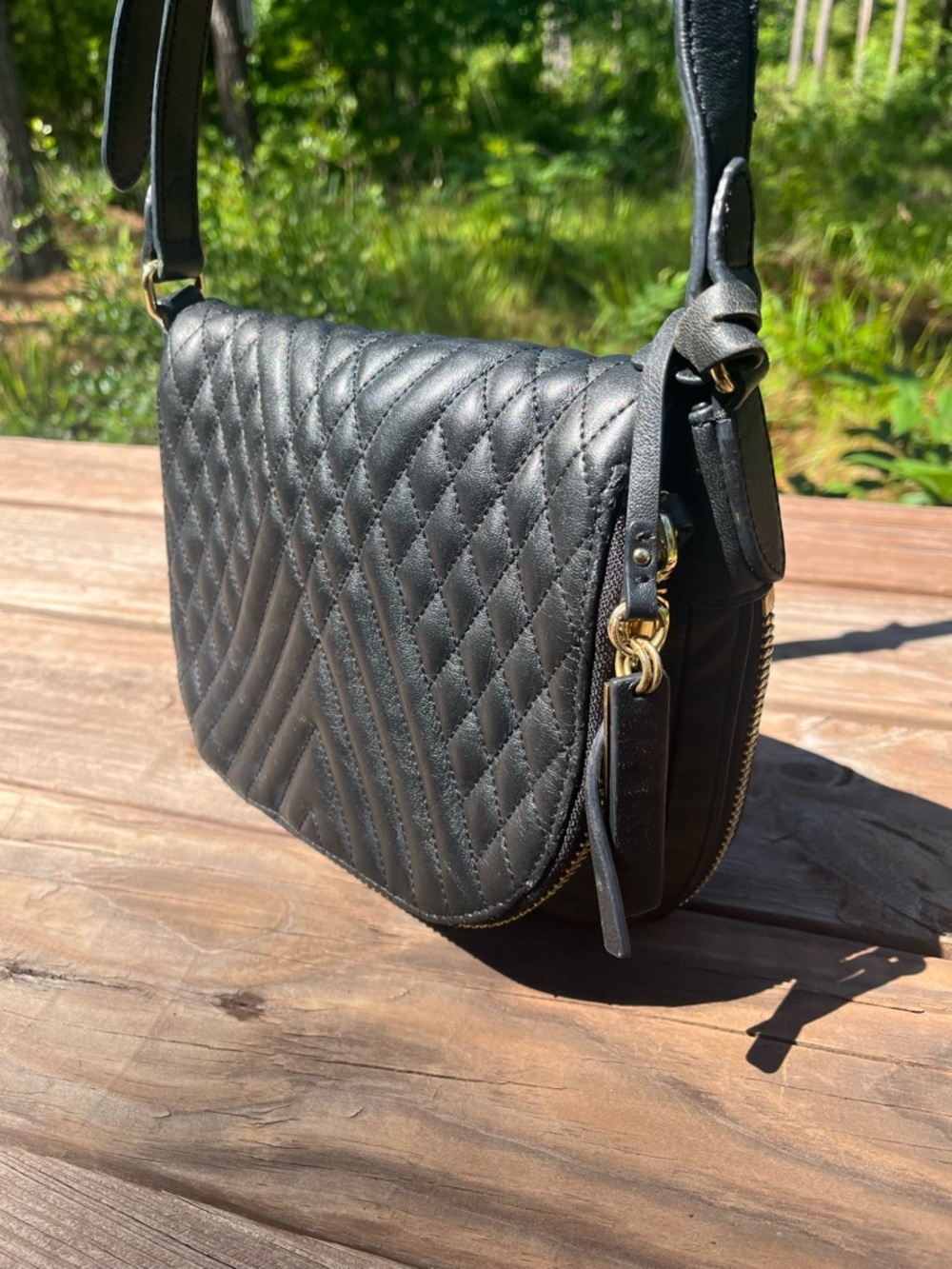 Vince Camuto Bailey Black Quilted Leather Flap Shoulder Crossbody Handbag
